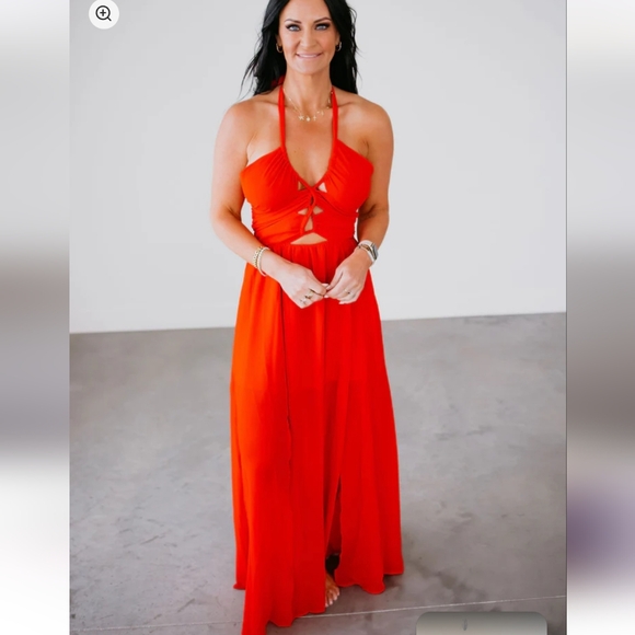 NWT Ophelia Maxi Halter Dress Red small $65 tie cutout, EB LUXE Los Angeles - Picture 3 of 9